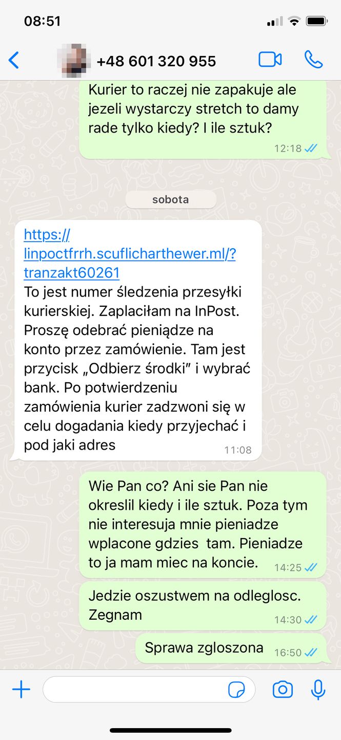 Kontakt przez WhatsAppa w sprawie ogłoszenia z Otomoto