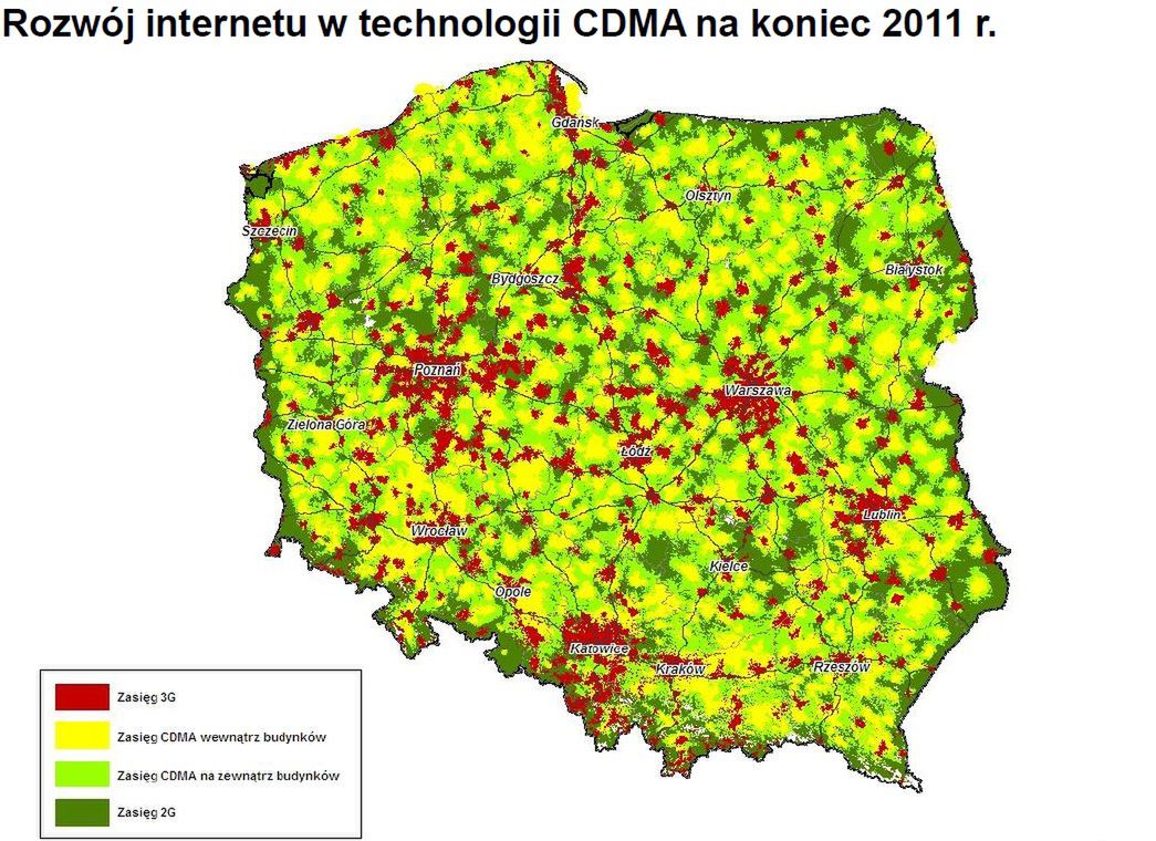 Rozwój internetuw technologii CDMA na koniec 2011 r.