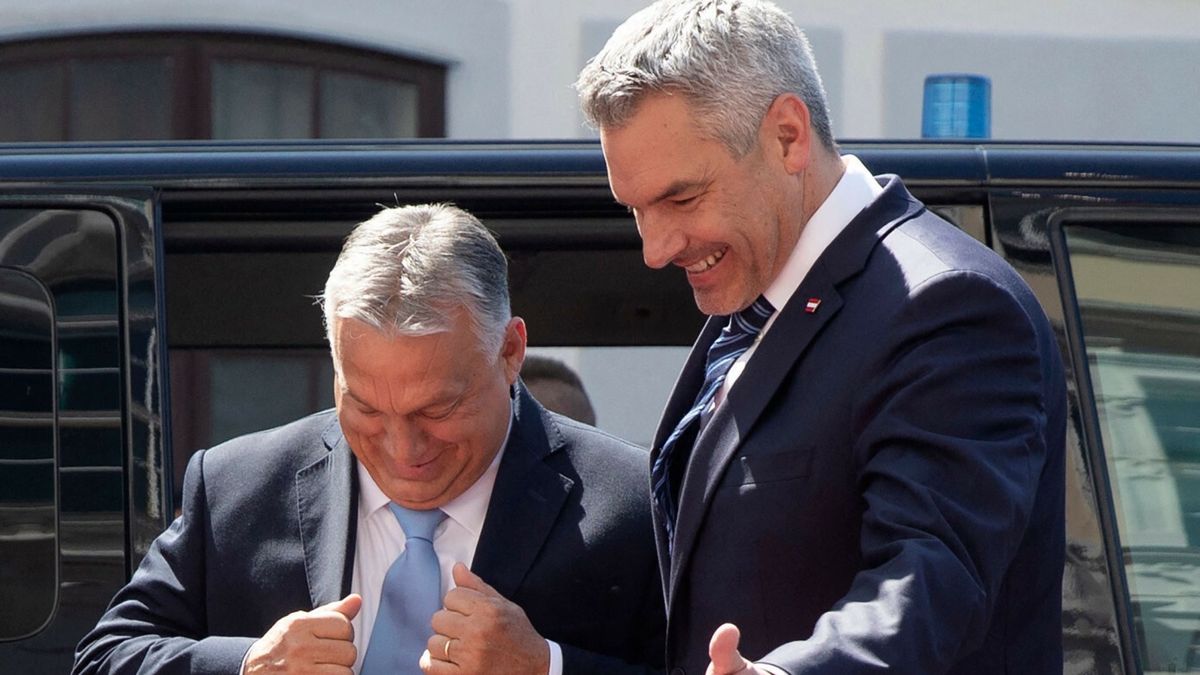 Szczyt migracyjny we Wiedniu
Austrian Chancellor Karl Nehammer (R) welcomes Hungarian Prime Minister Viktor Orban to the Migration Summit in Vienna on July 7, 2023. (Photo by Alex HALADA / AFP)
ALEX HALADA