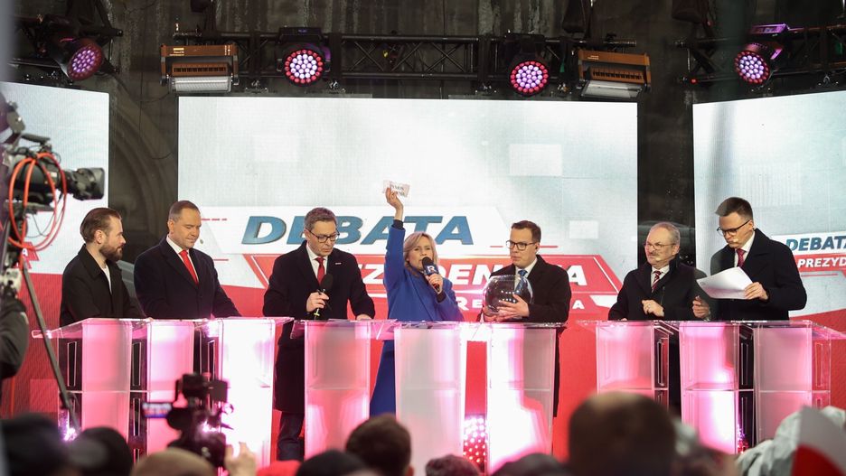 Pierwsza debata prezydencka
Ko�skie, 11.04.2025. Wybory Prezydenta RP 2025 - kampania. Pierwsza debata prezydencka w Ko�skich, 11 bm. (ad) PAP/Adam Kumorowicz
Adam Kumorowicz
debata, debata prezydencka, kampania, kandydat, polityk, polityka, wybory prezydenckie
