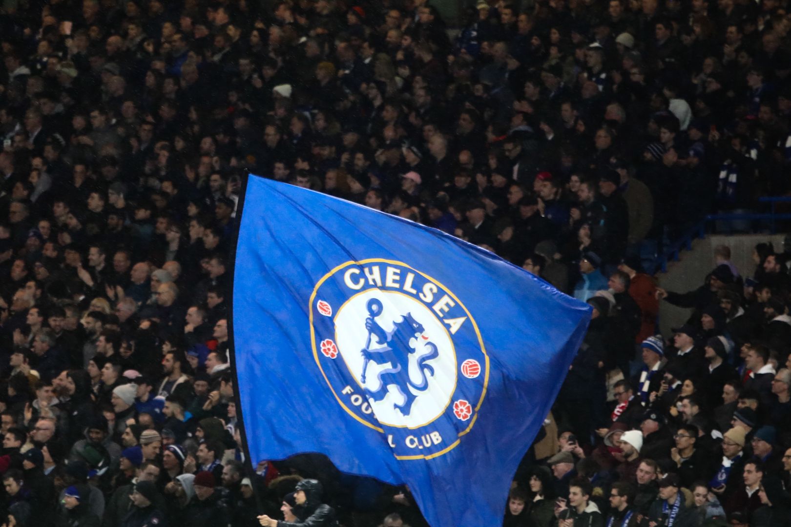 Chelsea flag during the UEFA Champions League group H match Chelsea FC - Lille OSC,  on December 10, 2019 in London, Great Britain. (Photo by Jakub Porzycki/NurPhoto via Getty Images)