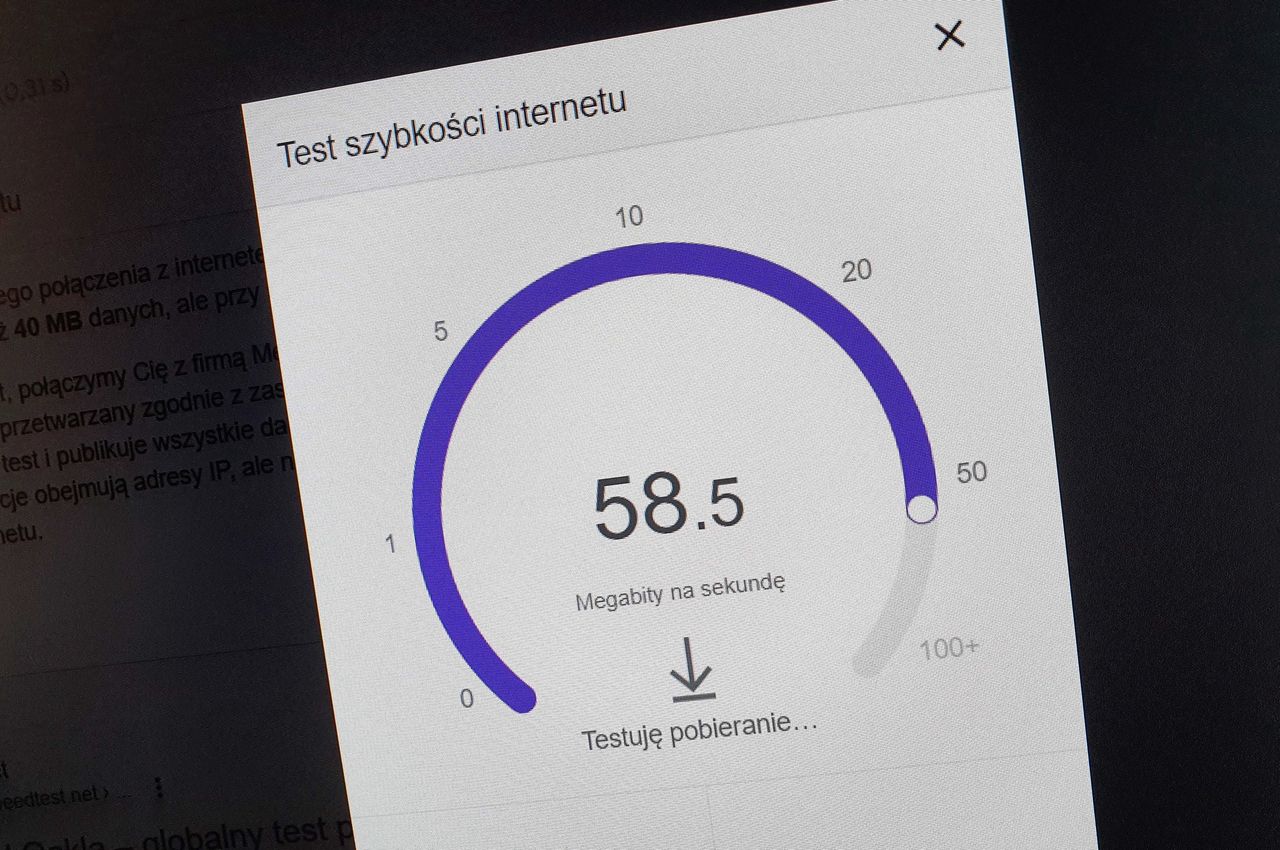 Test szybkości internetu w Google
