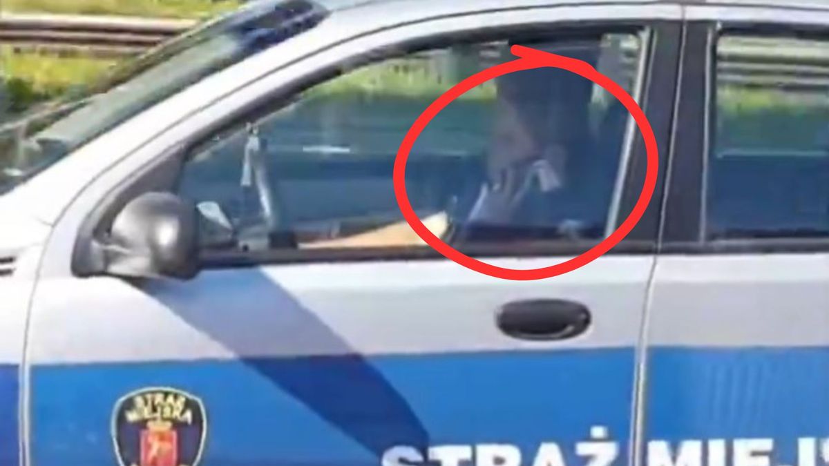 Strażniczka miejska z Warszawy prowadzi i rozmawia przez komórkę