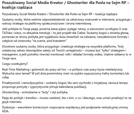 Poseł koalicji szuka ghostwritera