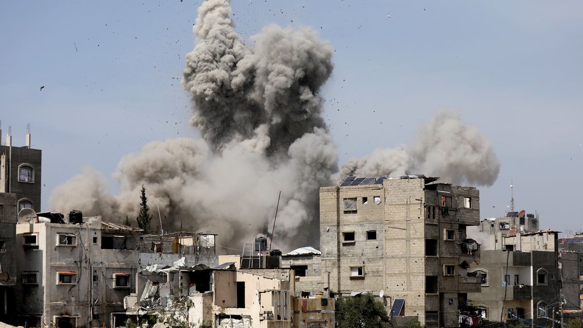 GAZA CITY, GAZA - MARCH 25: Smoke rises after Israel conduct attack over residential area of the Nuseirat refugee camp in Gaza Strip on March 25, 2025. (Photo by Moiz Salhi/Anadolu via Getty Images)