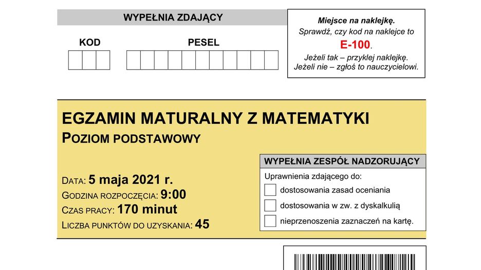 Matura z matematyki 2021. Poziom podstawowy. Arkusz CKE