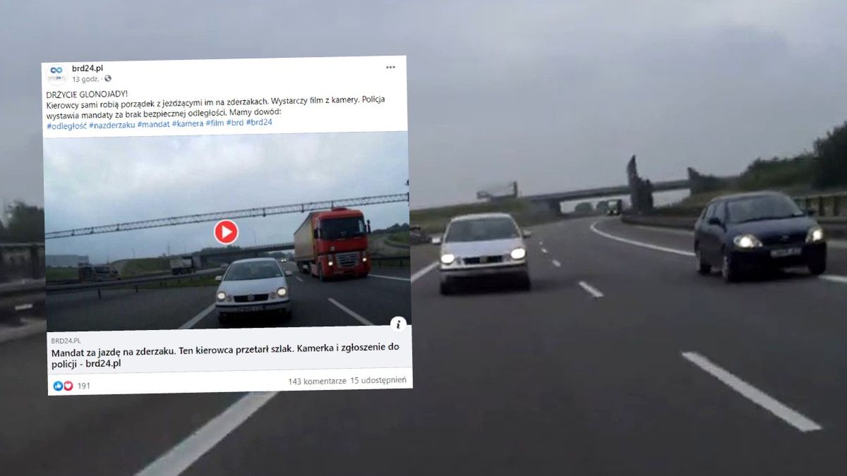 Kierowca otrzymał mandat za jazdę na zderzaku