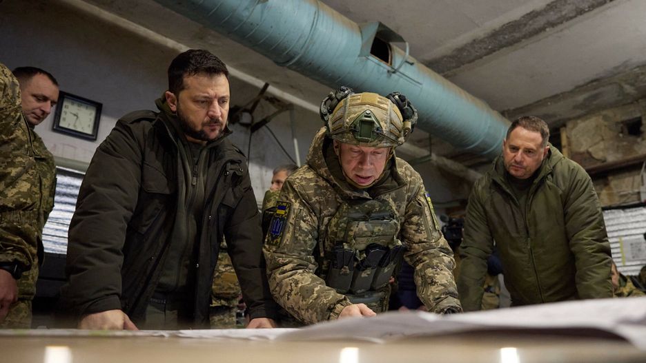 Temporary
Handout photo shows President Volodymyr Zelenskyy is briefed on the situation along the Kupyansk Lyman defensive line during a visit to a frontline command post in the Kharkiv region, November 30, 2023 in Kupyansk, Kharkiv region, Ukraine. Photo by Ukrainian Presidency via ABACAPRESS.COM
ABACA