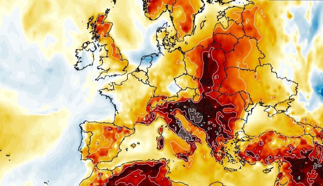Anomalia temperaturowe w modelu GFS na 21 czerwca