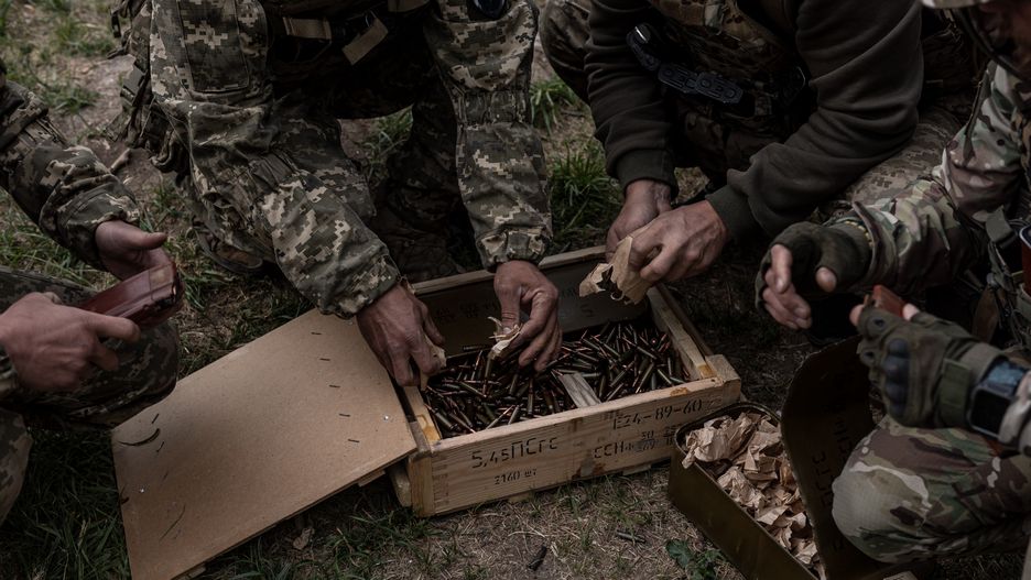 DONETSK OBLAST, UKRAINE - MAY 13: Ukrainian soldiers reload ammunition during assault training as the Russia-Ukraine war continues in Donetsk Oblast, Ukraine on May 13, 2024. (Photo by Diego Herrera Carcedo/Anadolu via Getty Images)