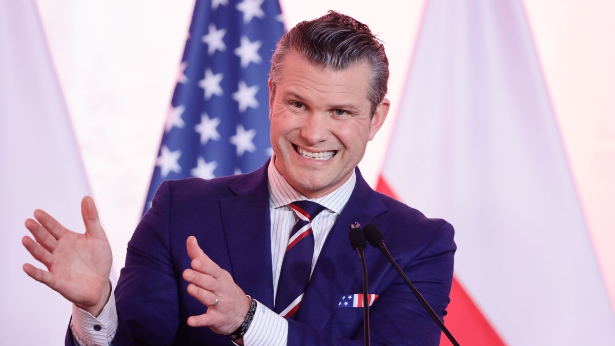 American Secretary of Defense of Pete Hegseth during the press conference after his meeting with Polish Defense Minister Wladyslaw Kosiniak-Kamysz in Warsaw, Poland on February 14, 2025. (Photo by Jakub Porzycki/NurPhoto via Getty Images)