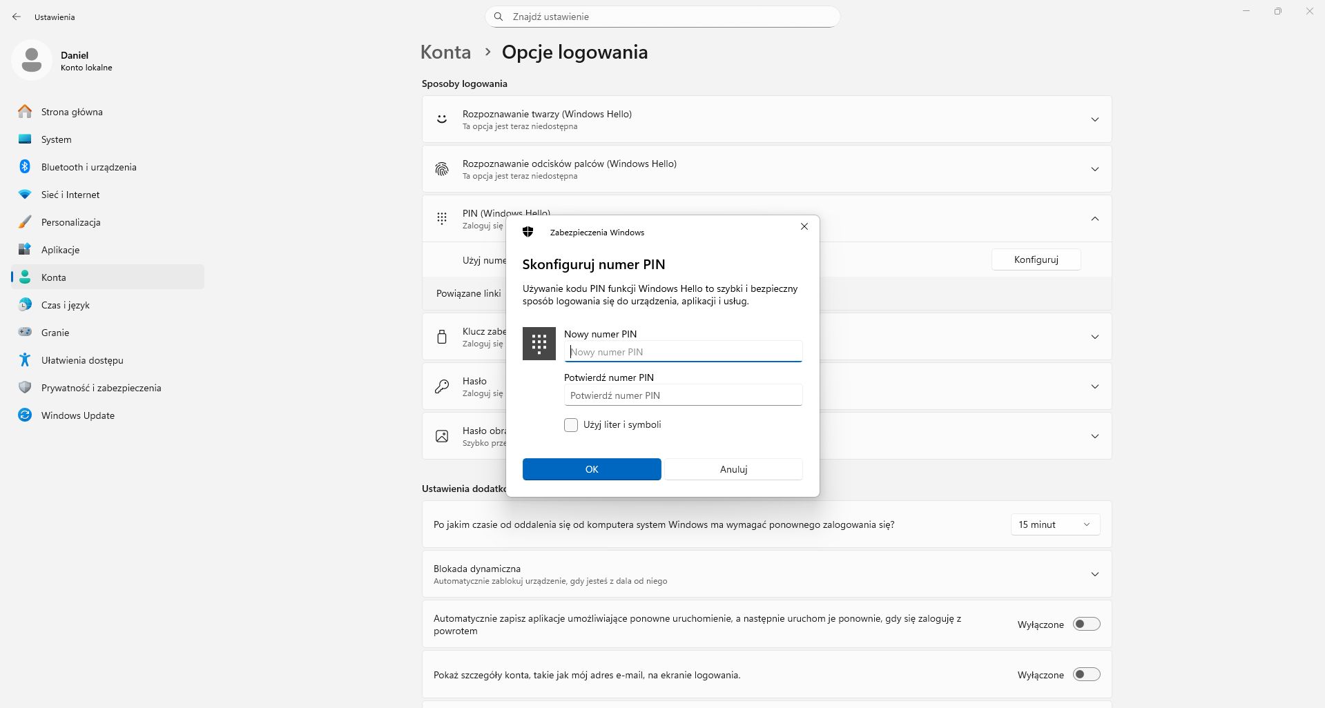 Konfiguracja Windows Hello