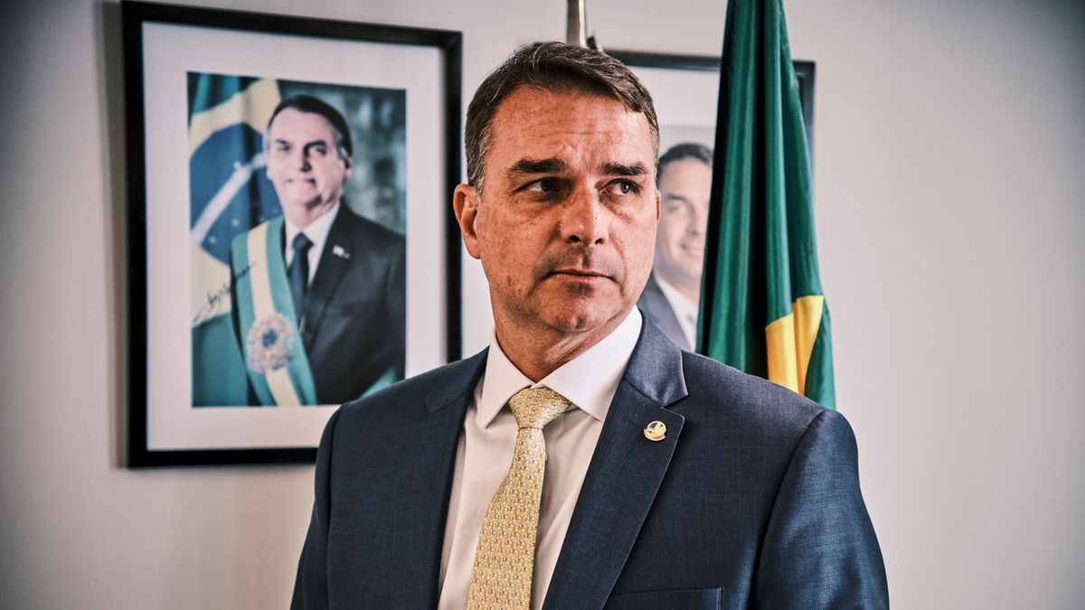 Senator Flavio Bolsonaro, son of former Brazilian President Jair Bolsonaro, during an interview at the National Congress in Brasilia, Brazil, on Wednesday, Sept. 4, 2024. An insurgent candidate is splitting the Brazilian right ahead of Sunday municipal elections, testing Jair Bolsonaro's grip on the rabid movement he has sought to lead even after losing the presidency two years ago. Photographer: Gustavo Minas/Bloomberg via Getty Images