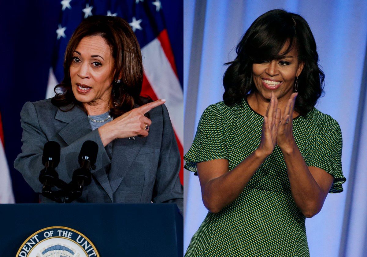 On the left Kamala Harris, on the right Michelle Obama