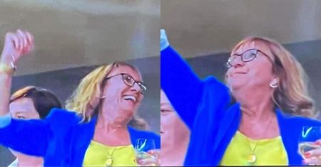 Kamery zarejestrowały radość mamy Roberta Lewandowskiego z bramki syna. Wiwatowała, sącząc wino (WIDEO)