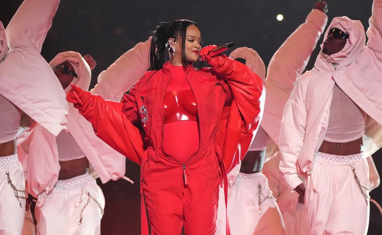 GLENDALE, ARIZONA - FEBRUARY 12: Rihanna performs during Apple Music Super Bowl LVII Halftime Show at State Farm Stadium on February 12, 2023 in Glendale, Arizona. (Photo by Kevin Mazur/Getty Images for Roc Nation)