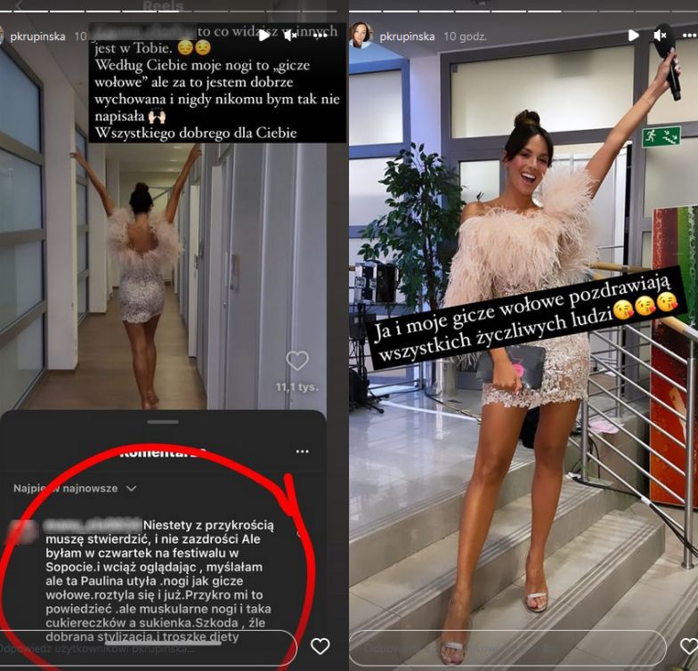 Paulina Krupińska odnosi się do nieprzychylnego komentarza internautki