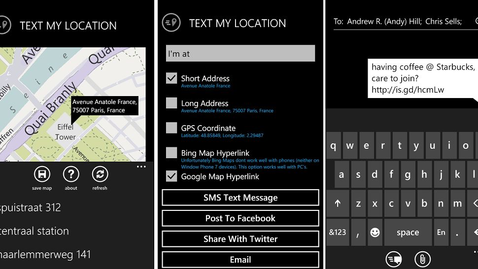 Szybkie dzielenie się lokalizacją za pomocą SMS-a na WP7 1