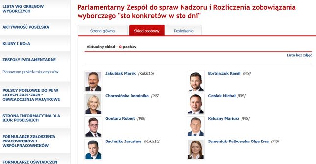 Członkowie fikcyjnego zespołu ds. rozliczeń 100 obietnic KO