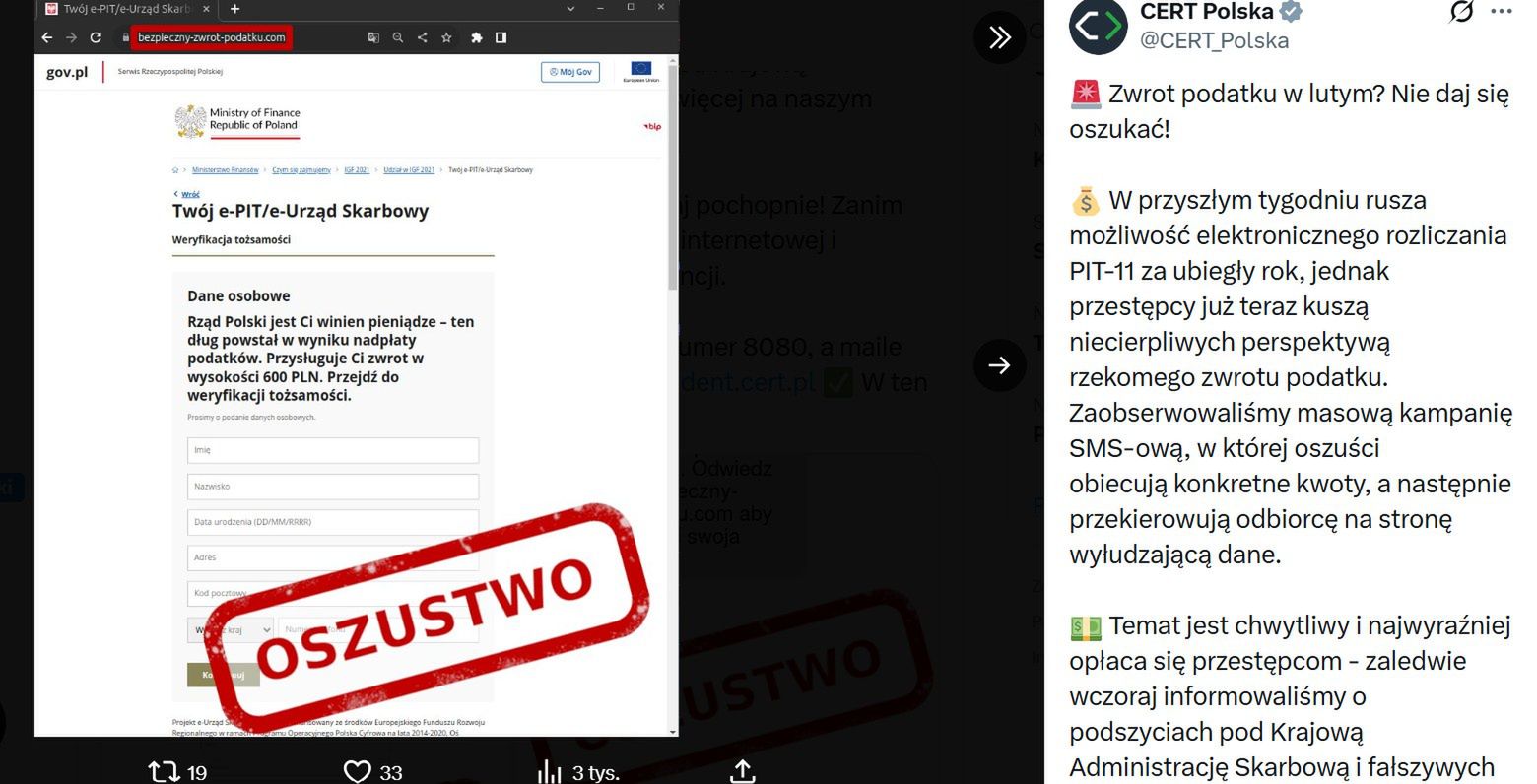 Ostrzeżenie przed oszustami w związku z rozliczeniem podatkowym