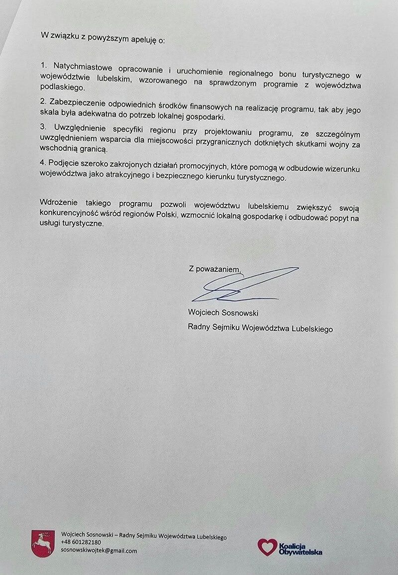 Interpelacja do sprawy bonu tyrystycznego