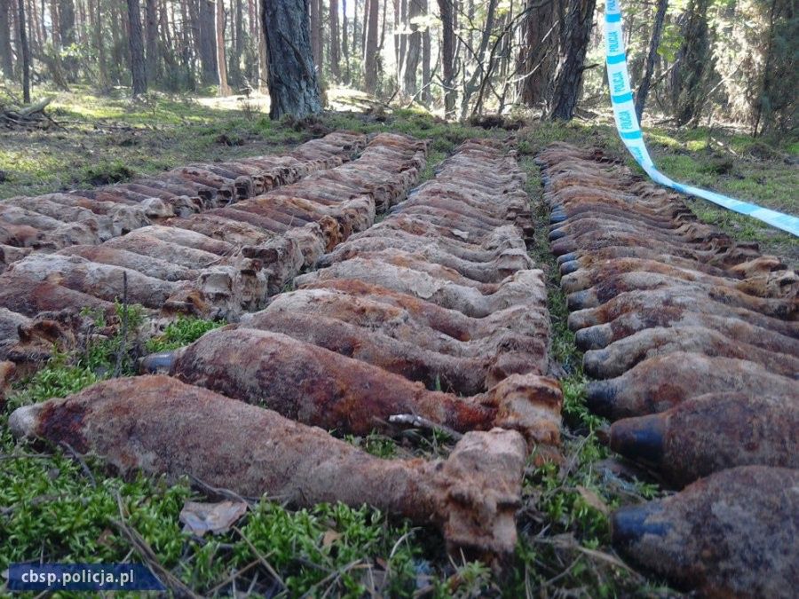 Arsenał w lesie na Mazowszu - ponad 200 kg materiałów wybuchowych [WIDEO]