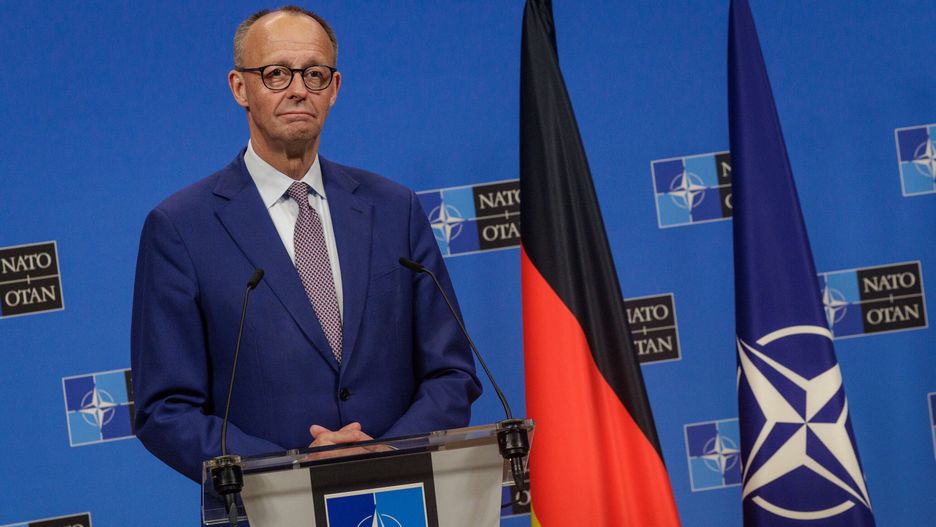 German Chancellor Friedrich Merz attends a press conference with NATO Secretary General Mark Rutte (not seen) at the NATO headquarters in Brussels, Belgium, 09 May 2025. EPA/OLIVIER MATTHYS Dostawca: PAP/EPA.