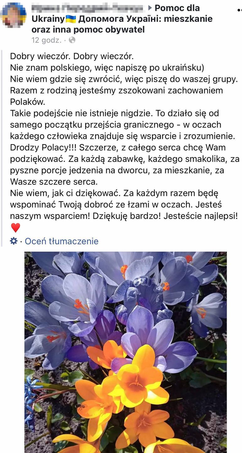 Ukrainka podziękowała Polakom na Facebooku