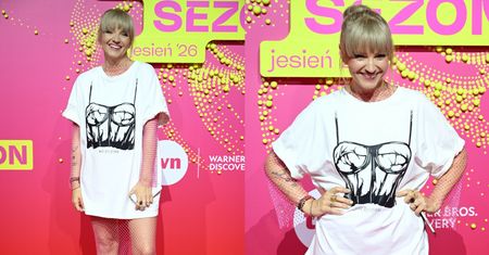 Dorota Szelągowska W RÓŻOWEJ SIATCE i T-shircie z nadrukiem GORSETU lansuje się na jesiennej ramówce TVN. Oryginalna? (ZDJĘCIA)
