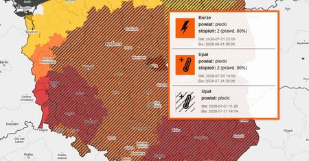IMGW ostrzega mieszkańców Płocka. W nocy możliwe burze, ulewy i wiatr do 100 km/h