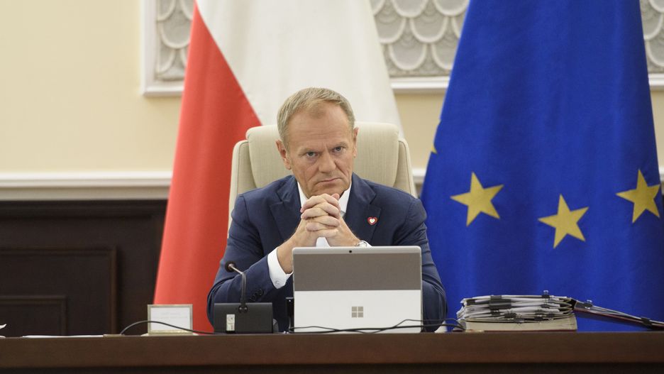 Poland's Prime Minister Donald Tusk participates in the weekly ministerial meeting in Warsaw, Poland, on October 8, 2024. (Photo by Aleksander Kalka/NurPhoto via Getty Images)