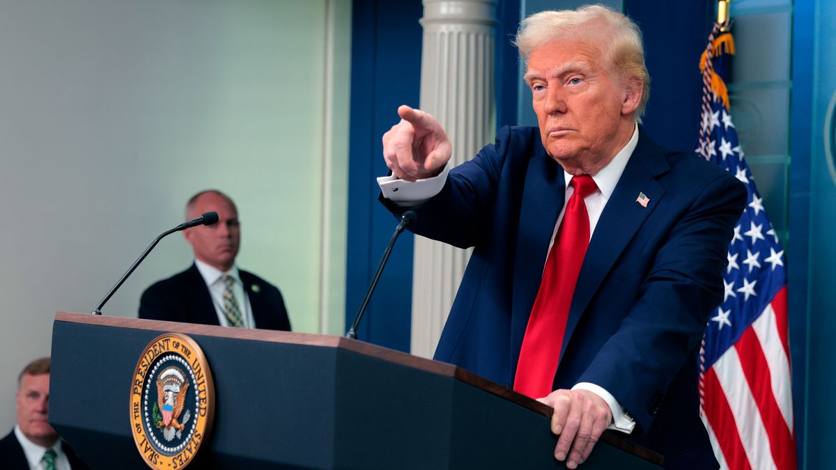 WASHINGTON, DC - JANUARY 30:  U.S. President Donald Trump takes questions from reporters about the collision of an American Airlines flight with a military Black Hawk helicopter near Ronald Reagan National Airport, in the Brady Press Briefing Room at the White House on January 30, 2025 in Washington, DC. Officials believe that all 64 people on the commercial jet and the three service members on the U.S. Army helicopter died when they collided midair and crashed into the Potomac River airport outside Washington, D.C. on Wednesday. (Photo by Chip Somodevilla/Getty Images)