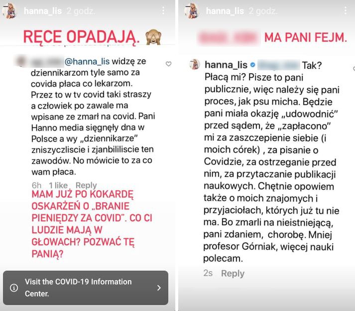 Hanna Lis gasi "antyszczepionkową" internautkę