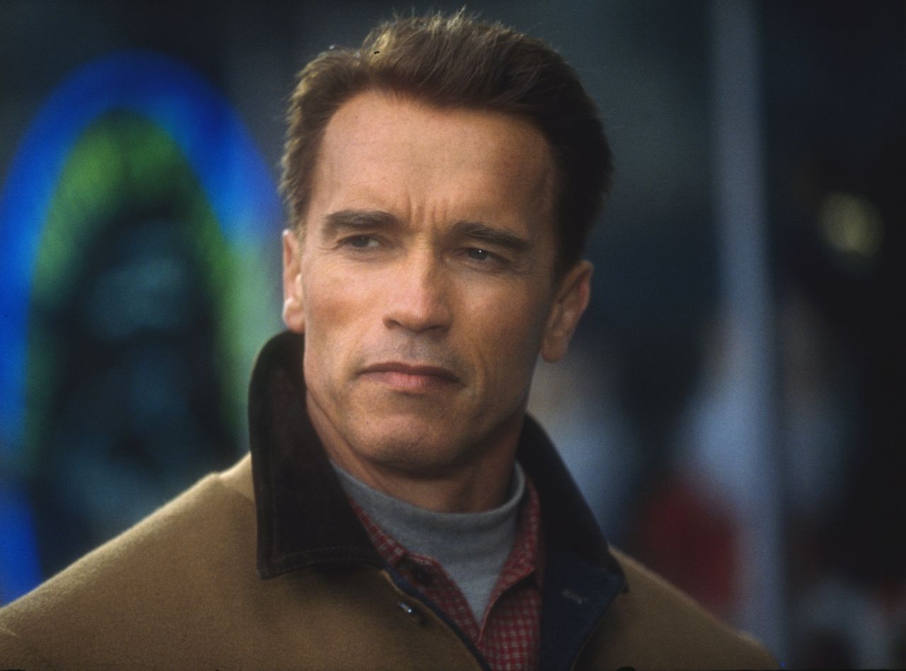 Actor Arnold Schwarzenegger on the set of the film Jingle All the Way, directed by Brian Levant. (Photo by Murray Close/Sygma/Sygma via Getty Images)