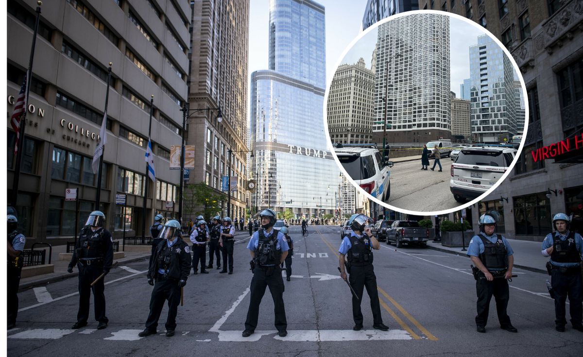 Policja pod Trump Tower w Chicago