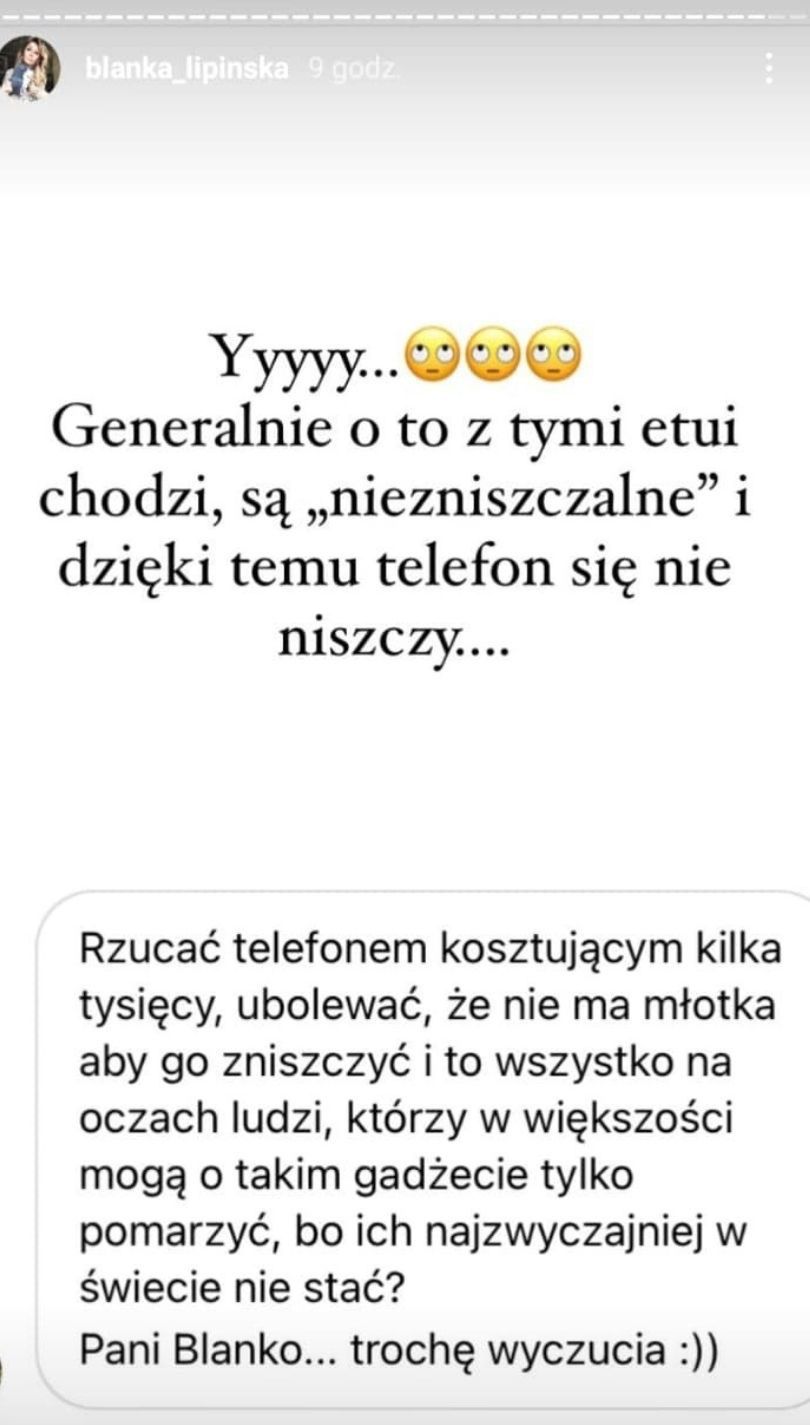 Blanka Lipińska testuje "niezniszczalną" obudowę na telefon, rzucają urządzeniem o podłogę