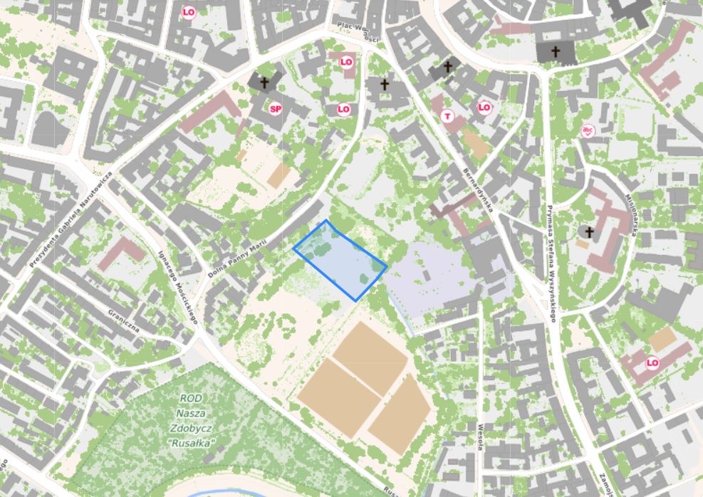 Działka przy ul. Dolnej Panny Marii, na której planuje się budowę kortów tenisowych