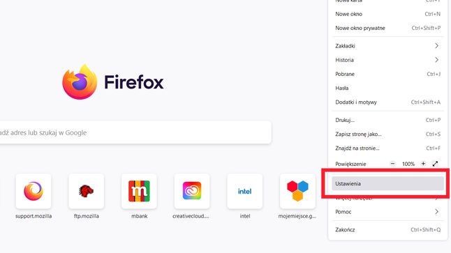 Firefox: Ustawienia