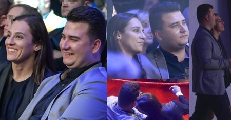 Zadowolony Misiewicz z NOWĄ DZIEWCZYNĄ ogląda galę bokserską w Łomiankach (ZDJĘCIA)
