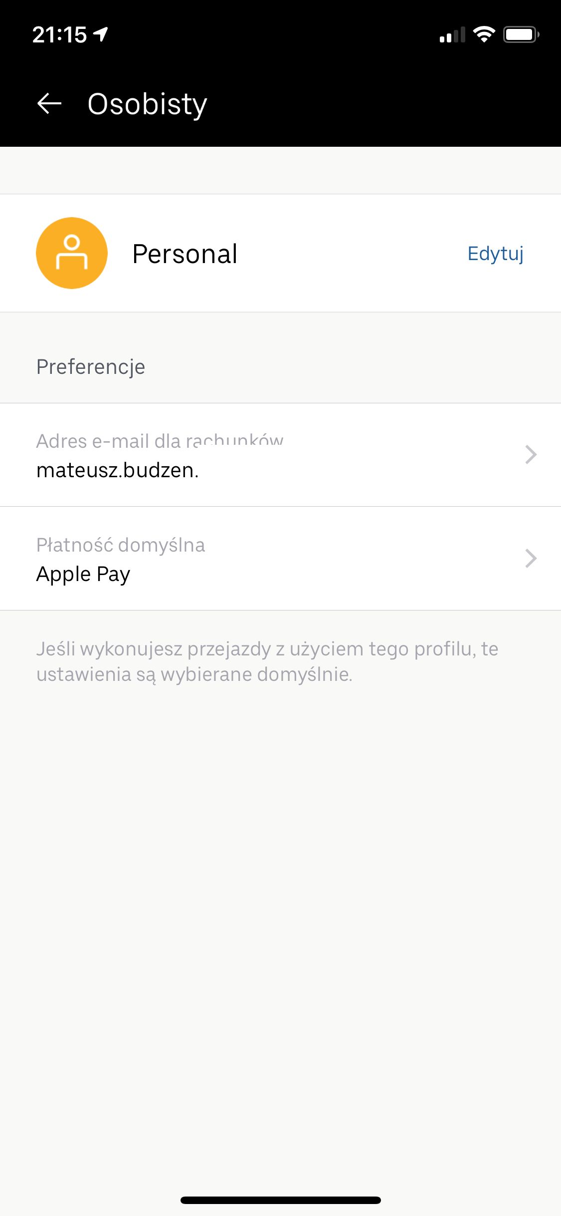 Apple Pay – aplikacja Uber na iPhonie.