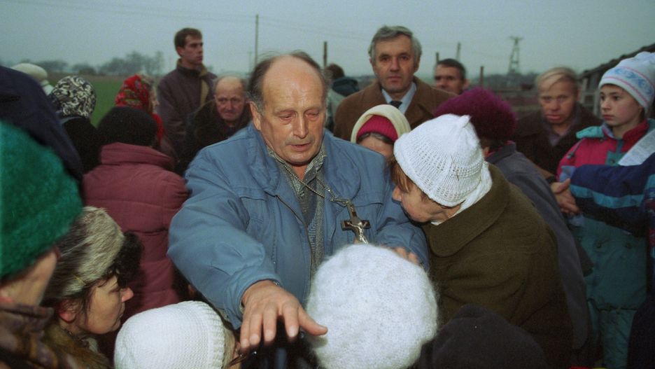 Kazimierz Domański i pielgrzymi przybyli do Oławy