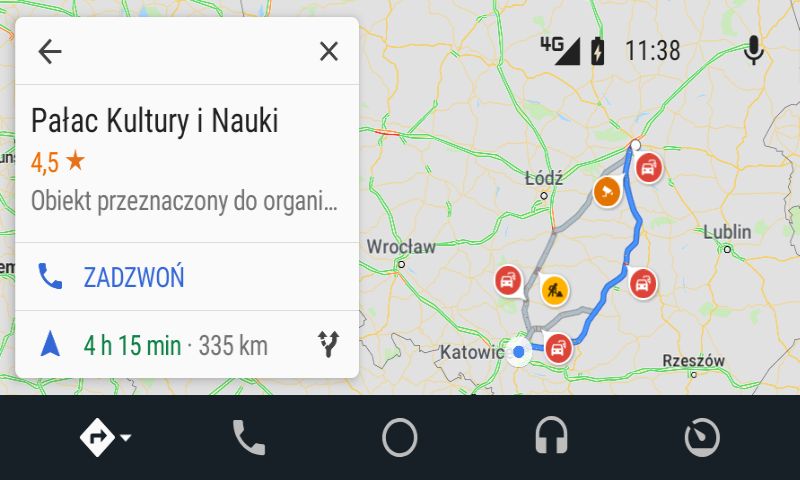 Planowanie trasy w Mapach Google.