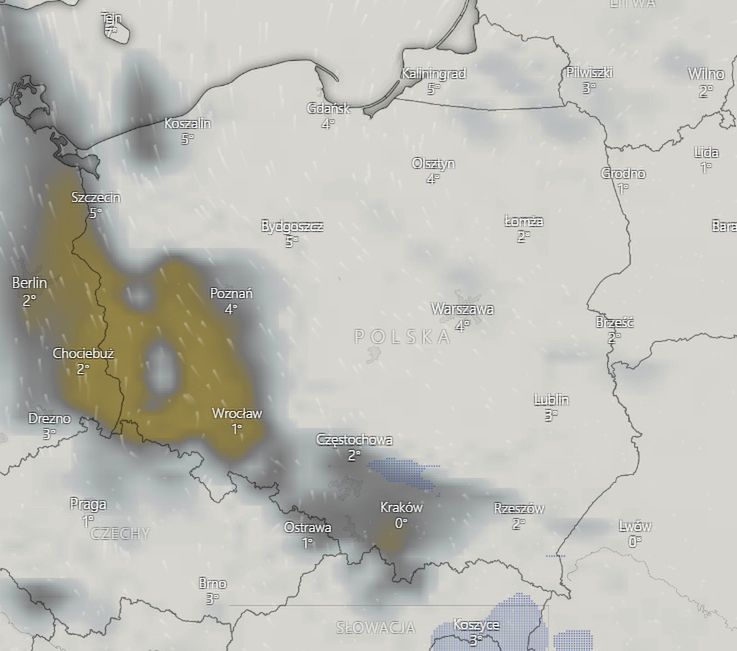 Pogoda. Mglisty poranek i pochmurny dzień (windy.com)