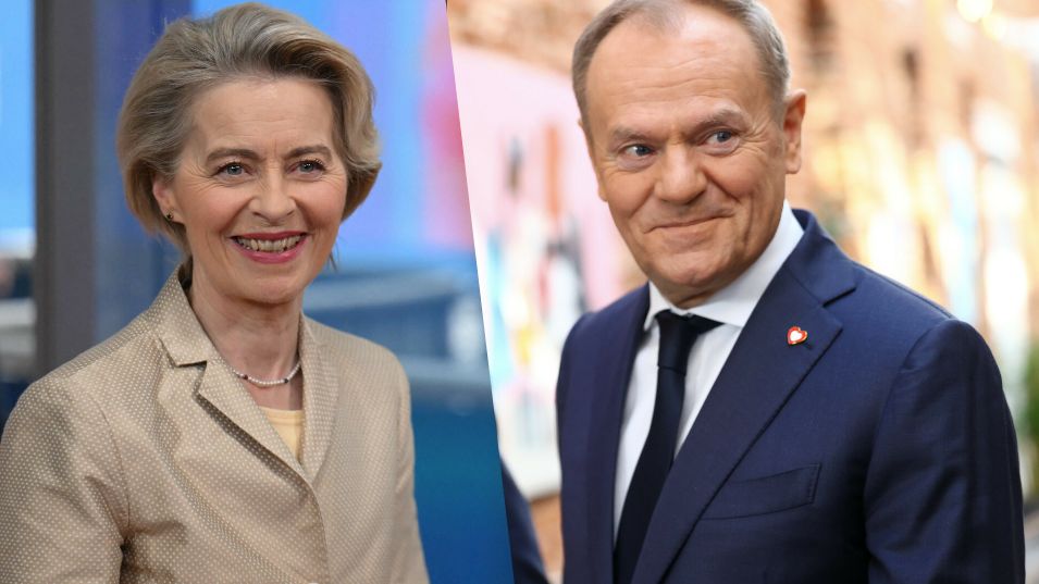 Szefowa KE Ursula von der Leyen i premier Donald Tusk.