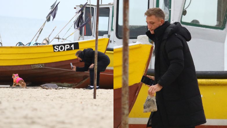 Jakub Rzeźniczak i Paulina Nowicka urządzają sobie sesję na plaży w Sopocie