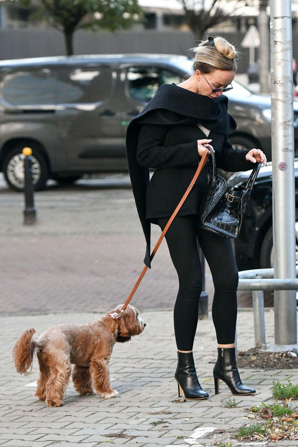 Joanna Przetakiewicz spaceruje z psem po mieście