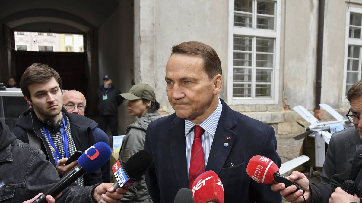 EU-Ukraine Foreign Ministers' meeting in Lviv, western Ukraine
epa12086324 Polish Foreign Minister Radoslaw Sikorski speaks to the media during a EU-Ukraine Foreign Ministers' meeting in Lviv, western Ukraine, 09 May 2025, amid the Russian invasion.  EPA/MYKOLA TYS 
Dostawca: PAP/EPA.
MYKOLA TYS
European foreign ministers, informal meeting