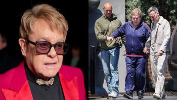 Elton John "przyłapany" na zakupach. Gwiazdor miał trudności z poruszaniem się i podpierał się na mężu i ochroniarzu (ZDJĘCIA)
