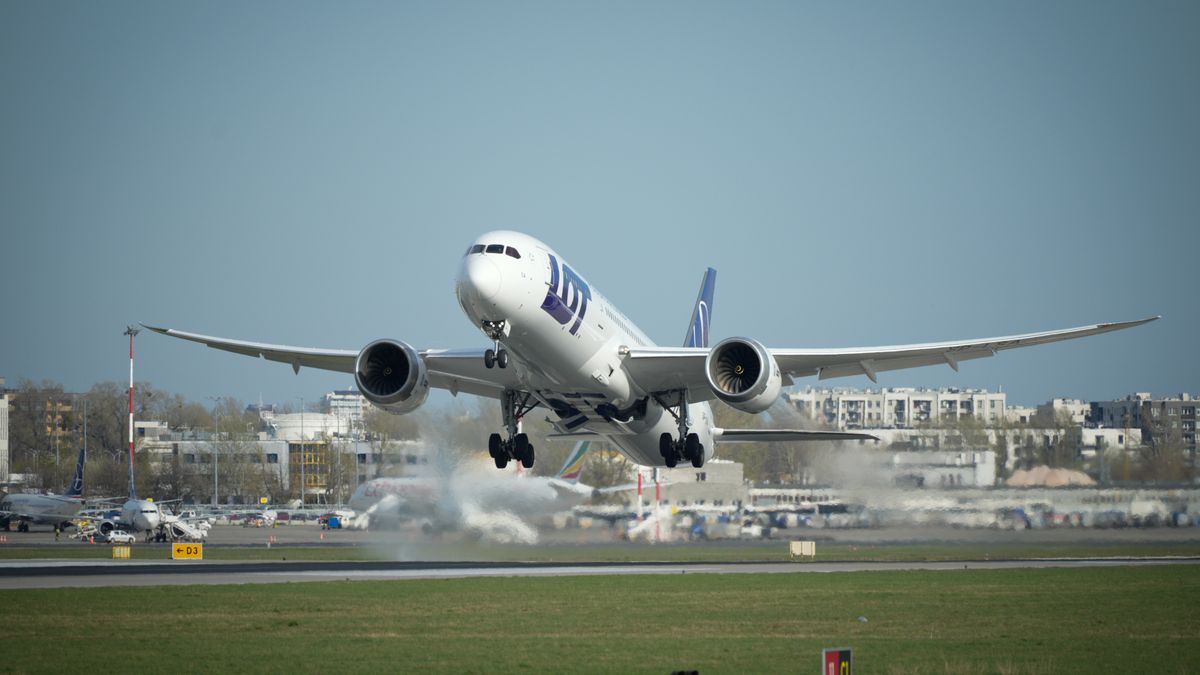 A LOT Polish Airlines 787 Dreamliner is seen taking off from Chopin airport in Warsaw, Poland on 05 April, 2026. Jet fuel prices have increased by nearly 60 percent since the start of the conflict in Iran. Despite Polish airlines having hedged their fuel contracts significant, long-term price increases have not been ruled out. (Photo by Jaap Arriens/NurPhoto via Getty Images)
