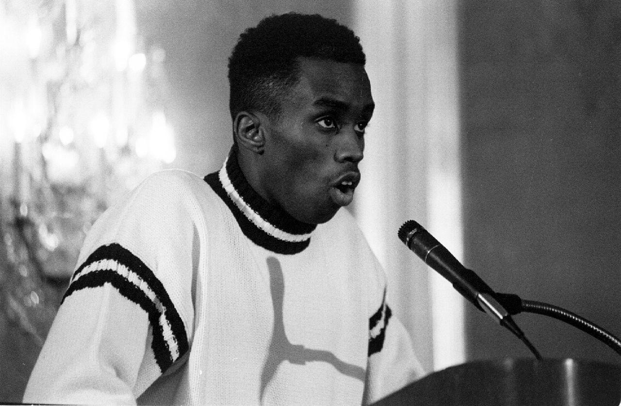 Sean Combs (aka Puff Daddy, Puffy, Diddy) is pictured during a press conference at the Plaza Hotel in Manhattan, New York on January 2, 1992, following a deadly stampede at a concert at City College of New York (CCNY). (Clarence Sheppard / New York Daily News via Getty Images)